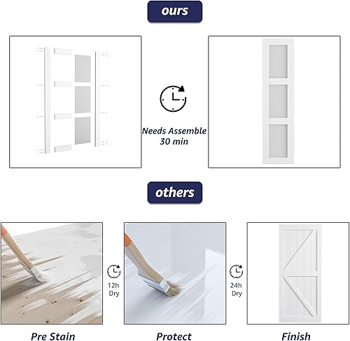 Miniatura 7 de Puerta corrediza de granero doble de 21 x 84 pulgadas con vidrio esmerilado y kit de herrajes de 7 pies, impermeable, fácil de montar, agujeros