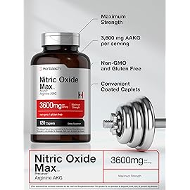 Horbach Nitric Oxide Max 3600mg | 120 Caplets | with Arginine AAKG for Men and Women | Vegetarian, Non-GMO, & Gluten Free Pre Workout Supplement