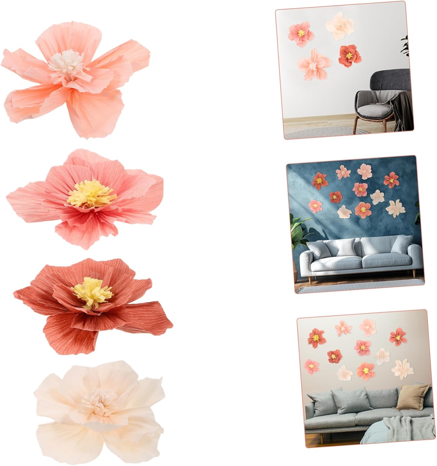 24pcs Crepe Paper Flowers for Crafting Stunning Wall Decor for Weddings Parties Events Realistic Design Easy Installation for Backdrop Decorations