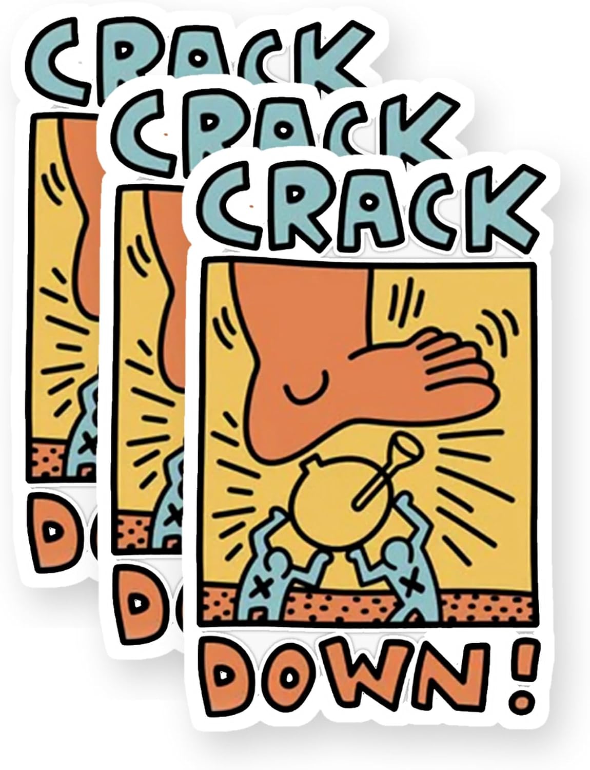Crack Down - Haring Exhibition Vinyl Stickers 3 Pack 3 Inch