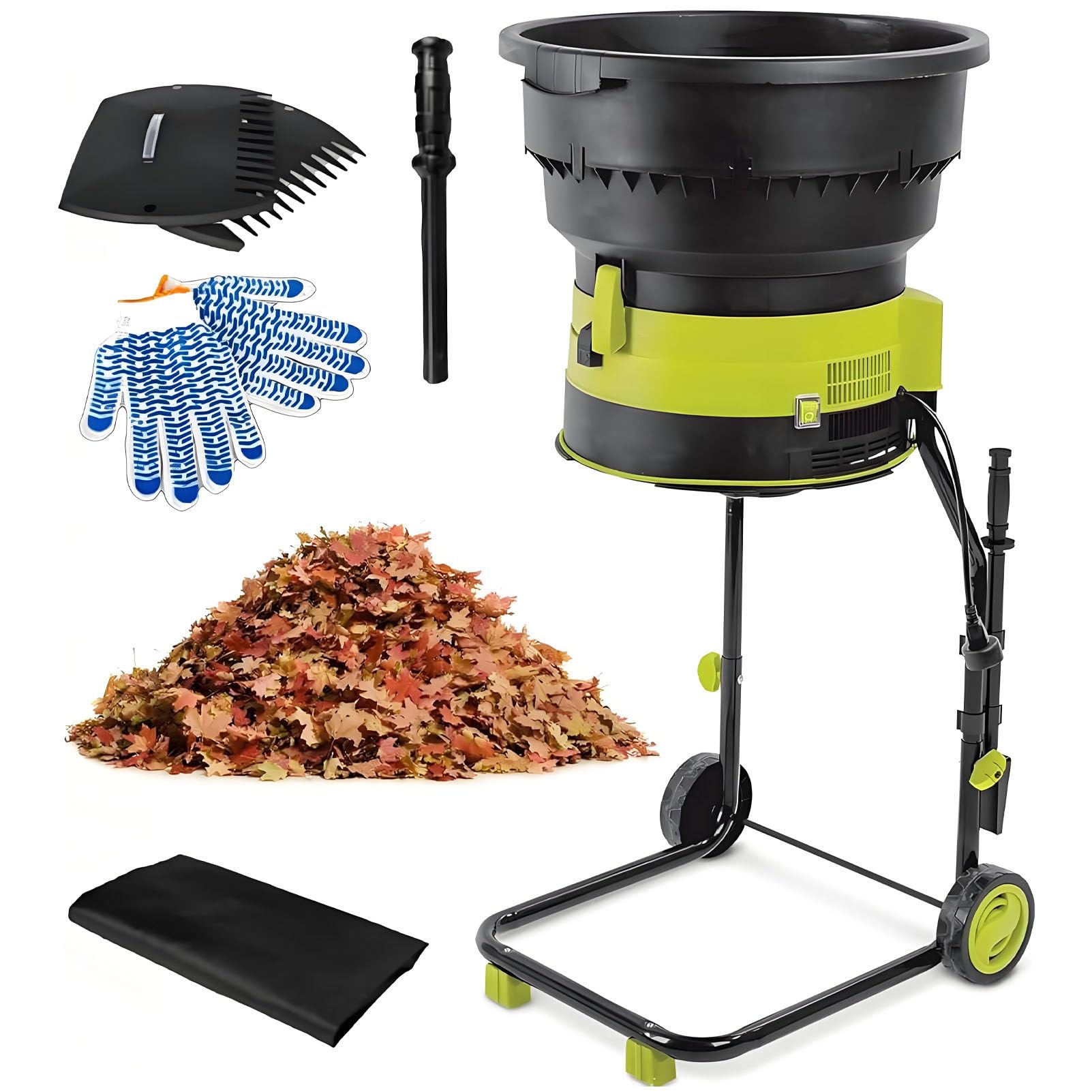 Trituradora eléctrica de Cuerda, trituradora de jardín sin Cuchillas,protección contra sobrecalentamiento, para Hojas de jardín, Limpieza de Patios y compostaje. LeafShredder+NoPowercord