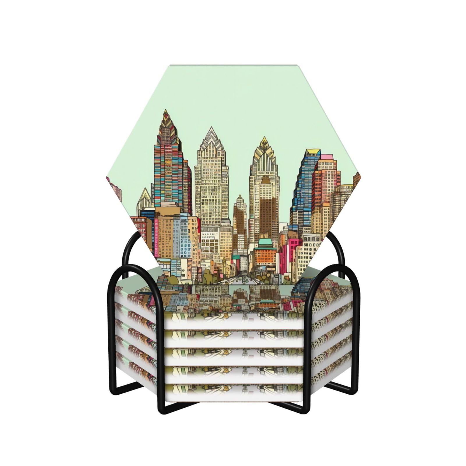 Dessous de verre Austin Texas en céramique haut de gamme et son support métallique chic