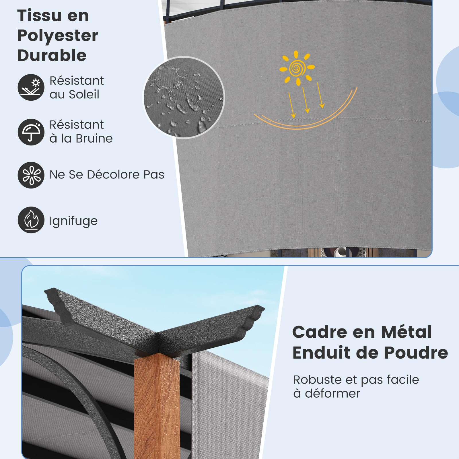 RELAX4LIFE Pergola Jardin Extérieur 3,6x3 M avec Auvent Rétractable, Tonnelle Pergola Métallique avec Toile Réglable Coulissante, Piquets de Sol, Protection UV, Pergola pour Jardin Plage Cour (Gris)