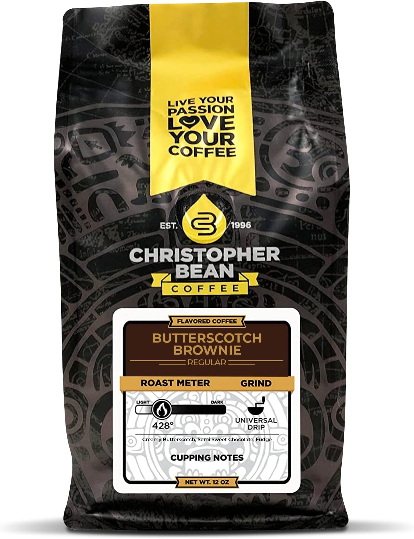 Christopher Bean Coffee - Regular Ground Universal Drip Butterscotch Brownie Flavored Coffee| Coffee Butterscotch Flavor with Medium Roast 100% Arabica, No Sugar, No Fats, Non-GMO | 10 - Ounce