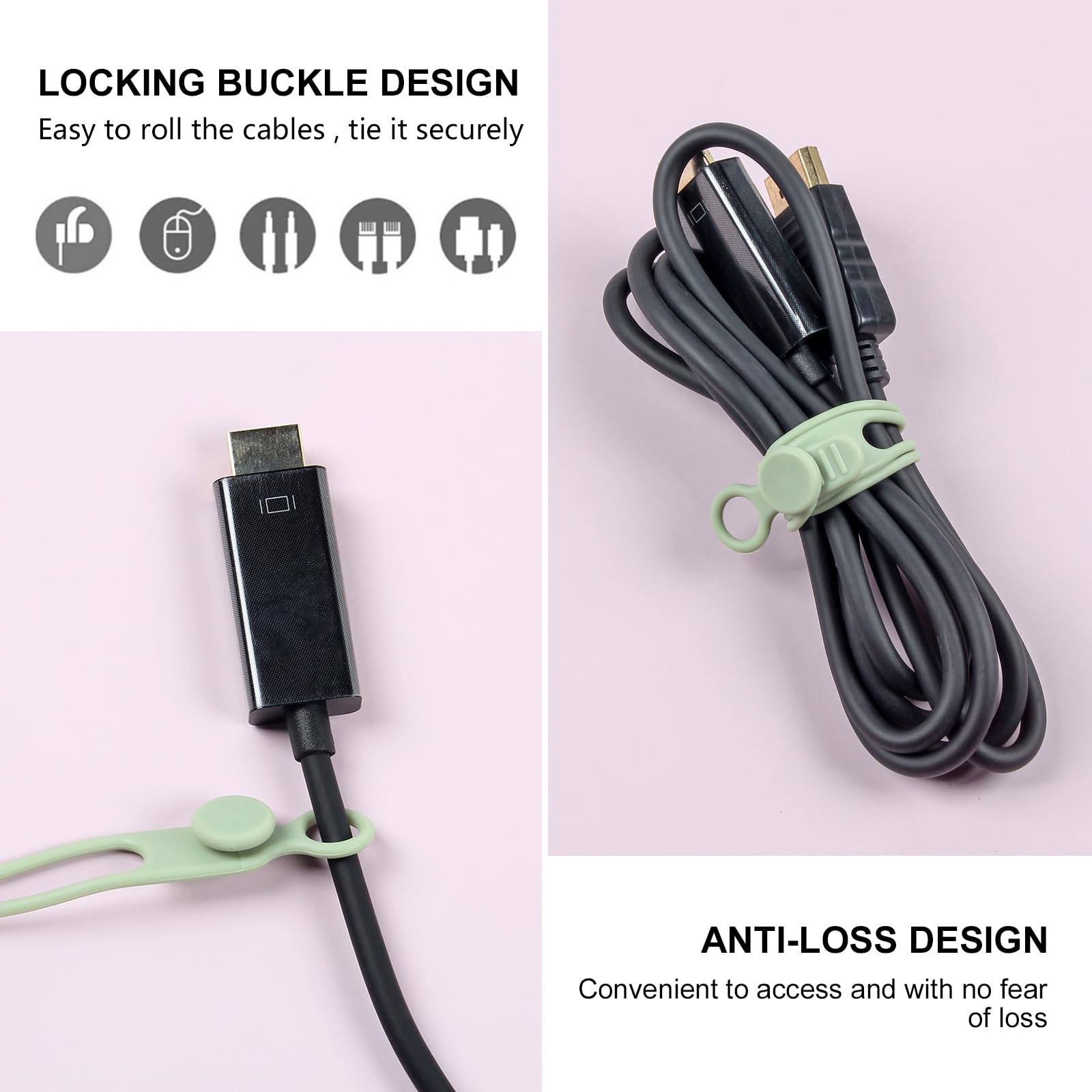 OneLeaf 30 organizadores de cables, bridas de silicona reutilizables, bridas de cables para electrónica, bridas elásticas multiusos, artículos esenciales de viaje para organizador de cables