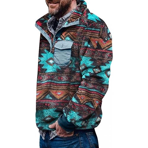 Beotyshow Mens Aztec Fleece Jackets Fuzzy Sherpa Pullover Sweatshirts Winter Coats Western Vintage Sweaters with Pocket
