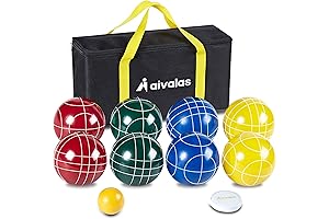 MaxFun 90mm Bocce Ball Set with 8 Resin Balls, Pallino, Measuring Tape & Carrying Bag