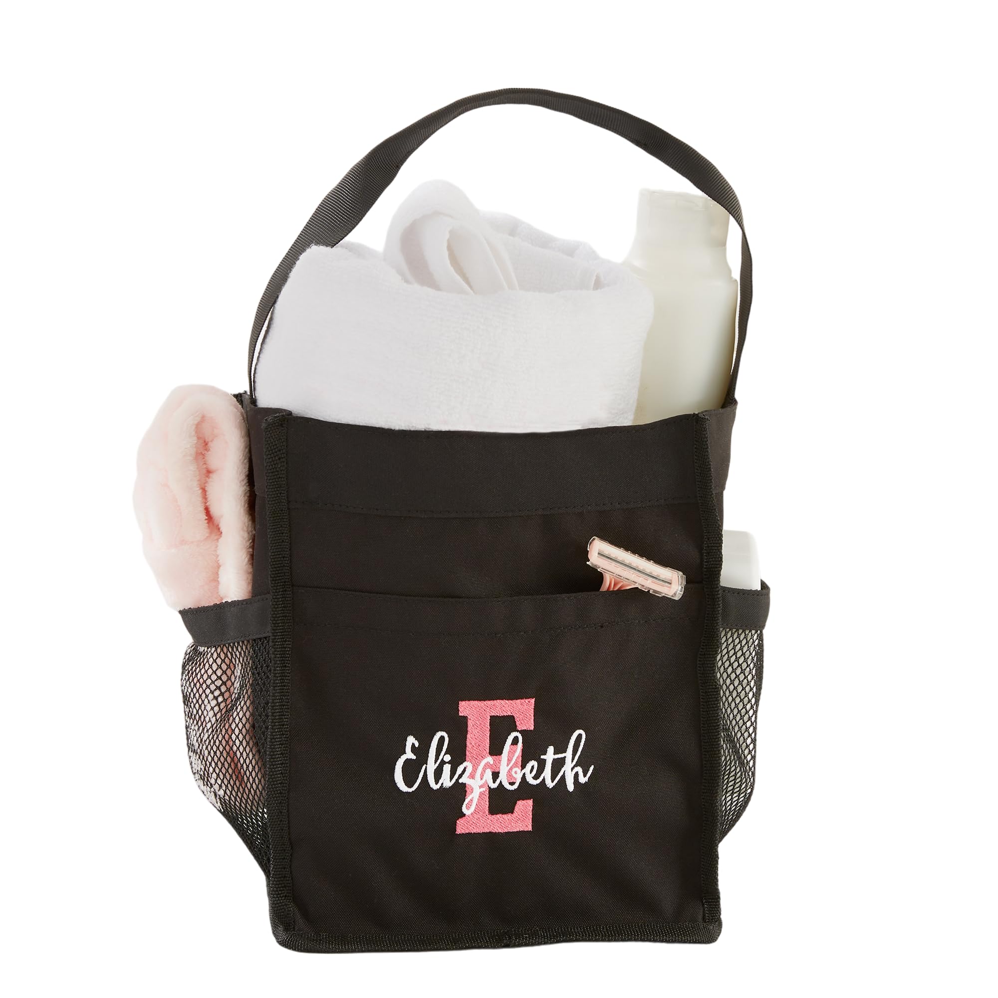 Personalization Universe Personalized Playful Name Embroidered Shower Caddy with Handle and Pockets - Ideal for College Dorms and