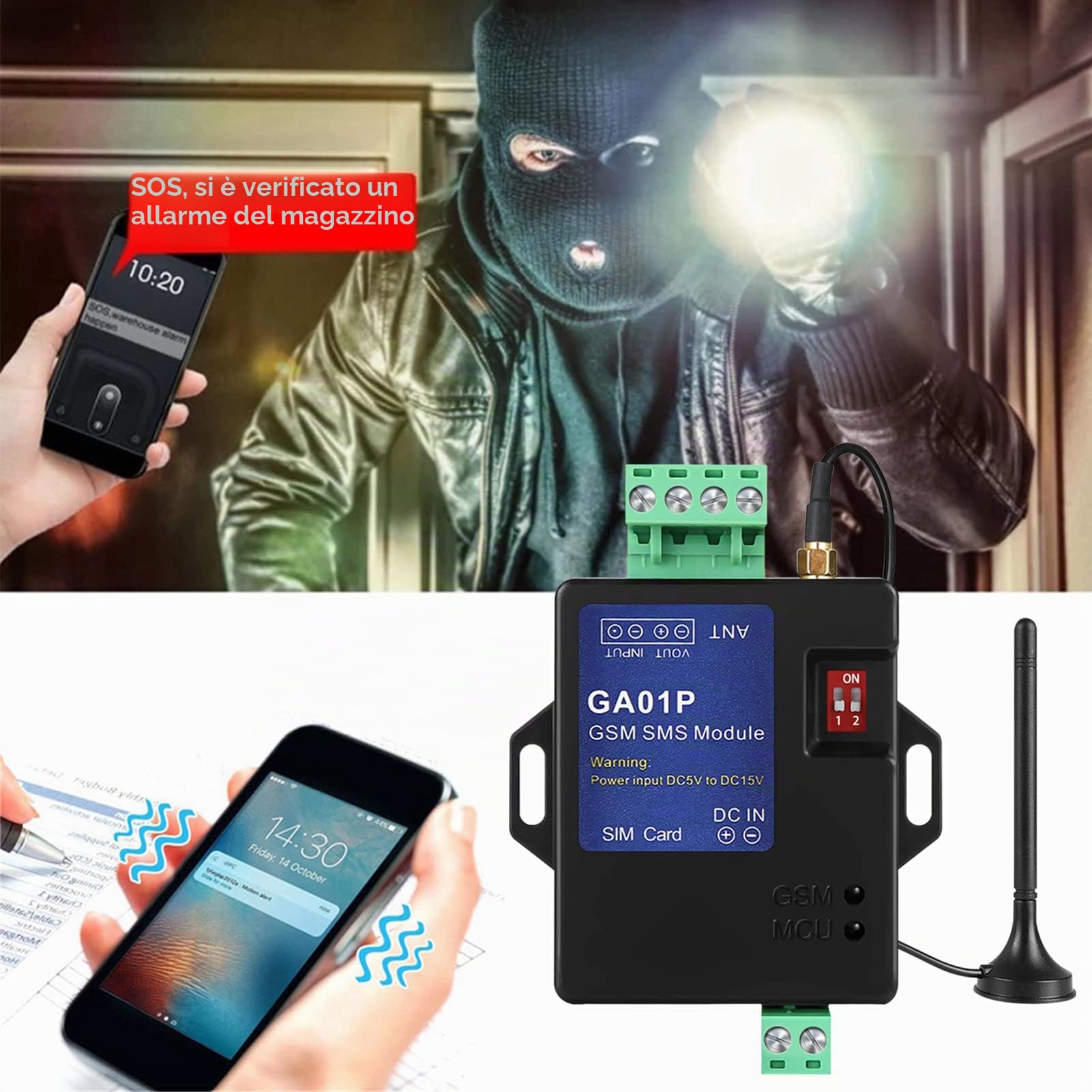 GA01P GSM Mini Avviso di Interruzione di Corrente Remota Intelligente Sicurezza Allarme di chiamata SMS
