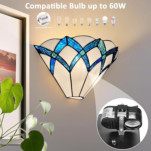 Miniatura 3 de ARTZONE Tiffany - Apliques de pared de 13 pulgadas, estilo Tiffany vintage, apliques de pared de vidrieras para dormitorio, baño, sala de estar,