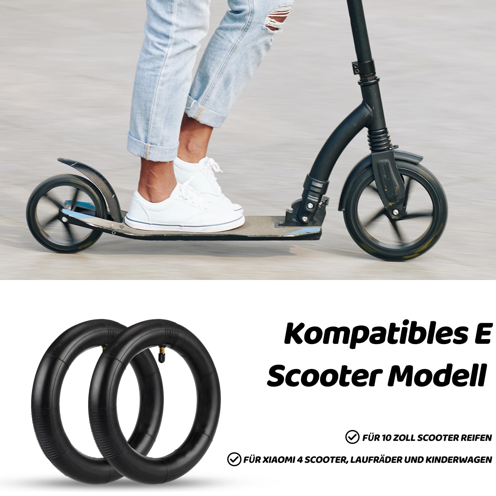 2 Pezzi Camere d'Aria 10 x 2,125, Pneumatici di Ricambio Confezioni di Camere d'Aria in Gomma per Scooter Passeggino