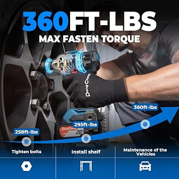 Dong Cheng 20V Brushless Impact Wrench, Max Torque 503 ft-lbs (682 N.m), 1/2 inch with 3 Mode Speed, 2400 RPM Cordless Impact Gun, Includes 4.0Ah Battery, Charger, 5 Impact Sockets and Kit Bag