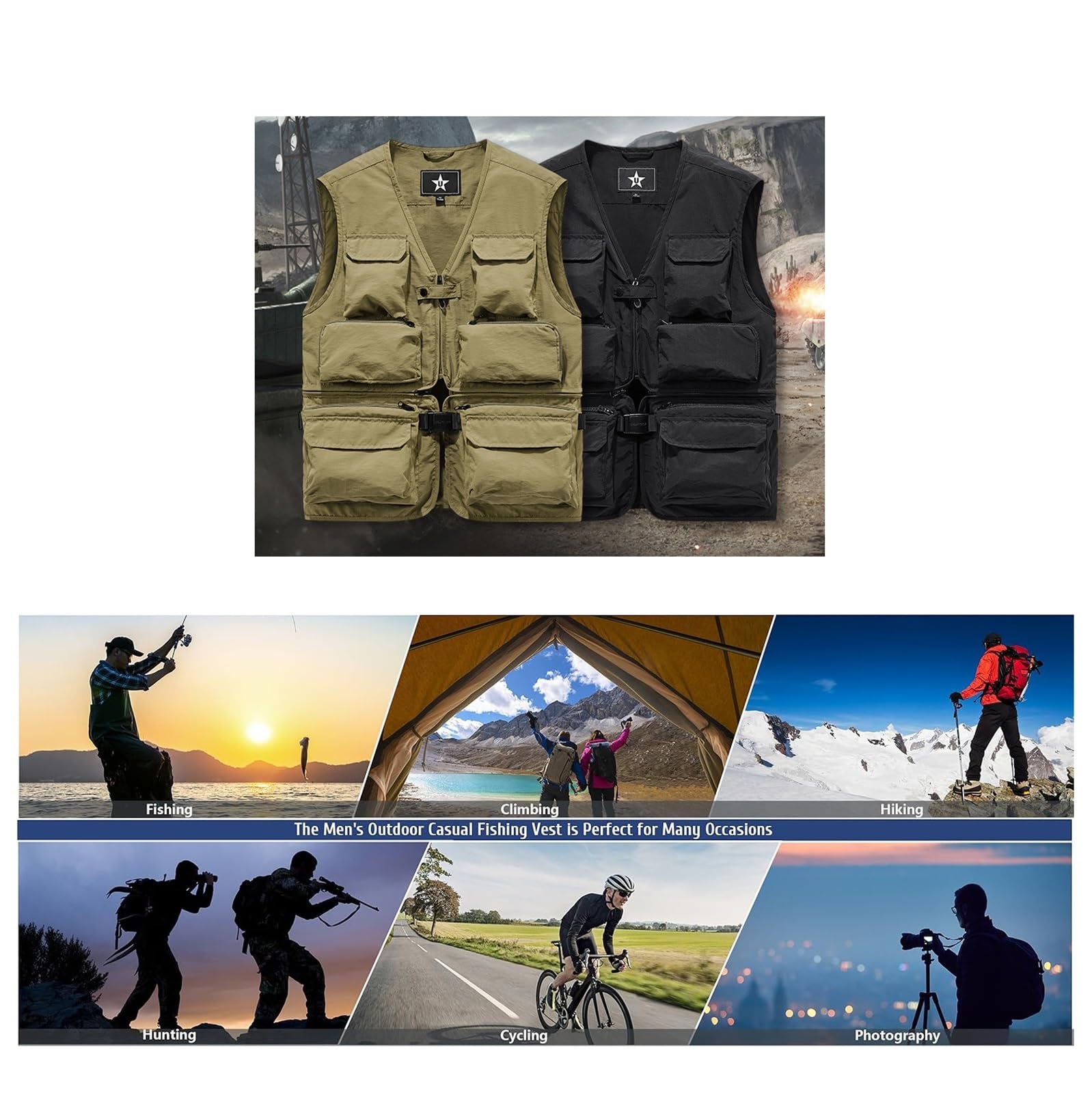 CLSQLXYJZC Gilet Multiuso Da Uomo, Gilet Estivo Traspirante Multitasche Con Patta Cargo E Cerniera Per Lavoro All'aperto Foto, Giacca Estiva Da Viaggio Multiuso Safari, Per Viaggi, Pesca Altro