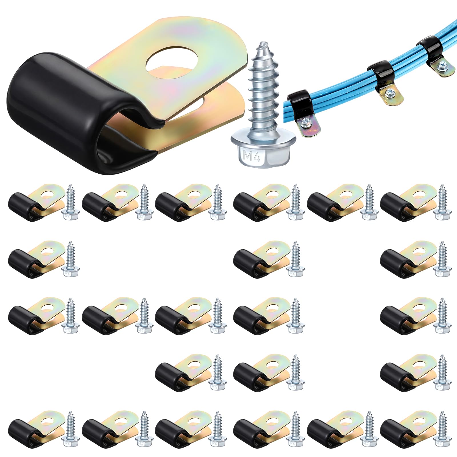 Tandefio 50 Pcs 1/4" Stainless Steel Cable Clamp with Screw Rubber Coated