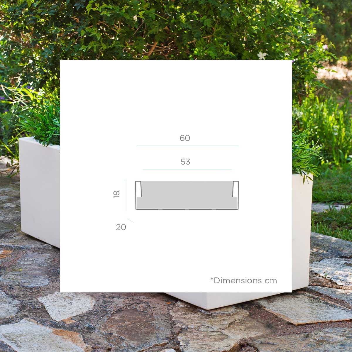 newgarden wgarden fioriera rettangolare bianca 60 x 20 cm, vaso per esterno e interno, balcone e terrazza – Jara
