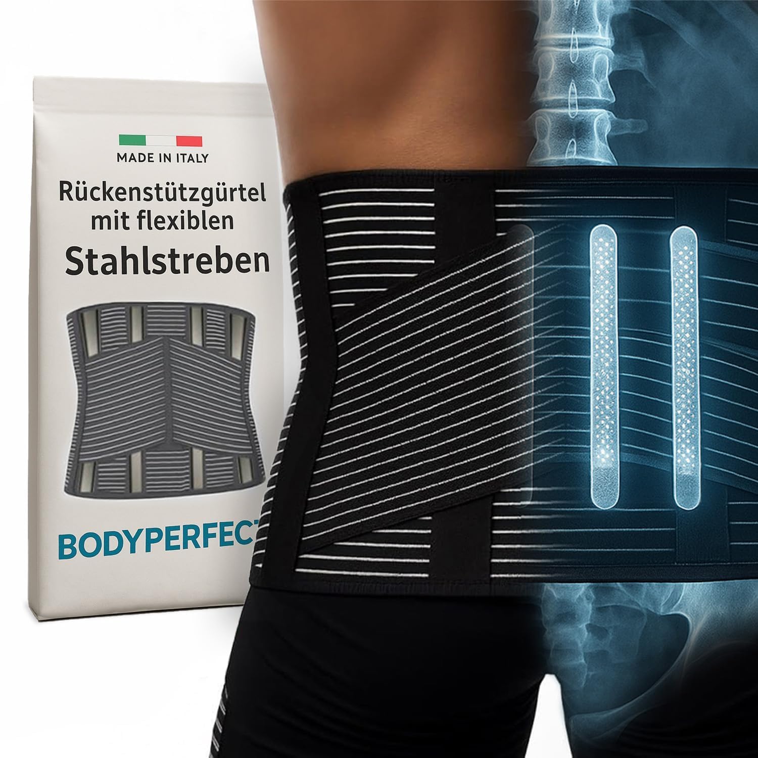 BODYPERFECT Aktive Rückenstützbandage (Lendenbandage) | Rückenbandage entlastet Rücken - Innovative Rückenbandage Lendenwirbel