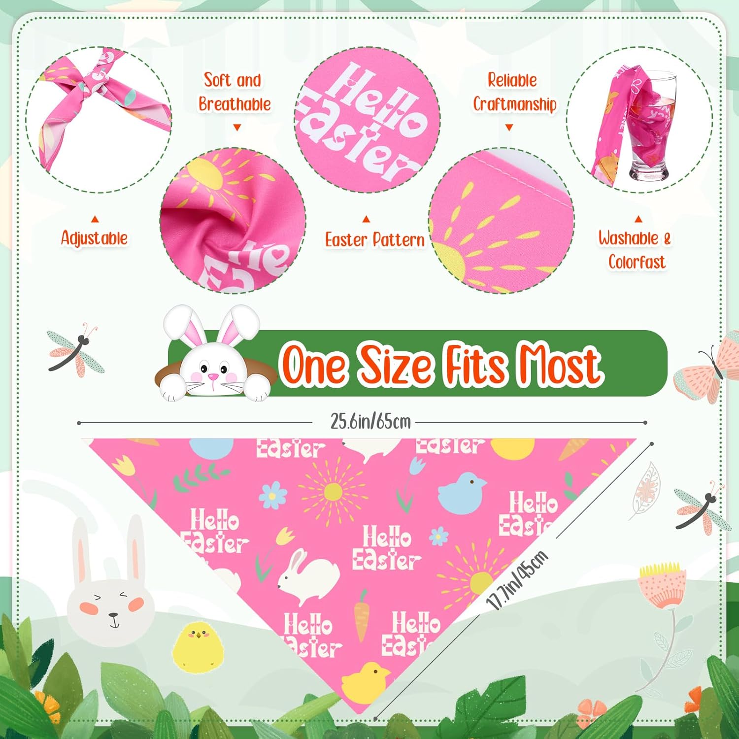 Kacctyen 100 Pcs Easter Dog Bandanas Bulk Dog Adjustable Cute Washable Triangle Kerchief Scarf Bibs for Small to Medium Pet Seasonal Party Costume Accessories