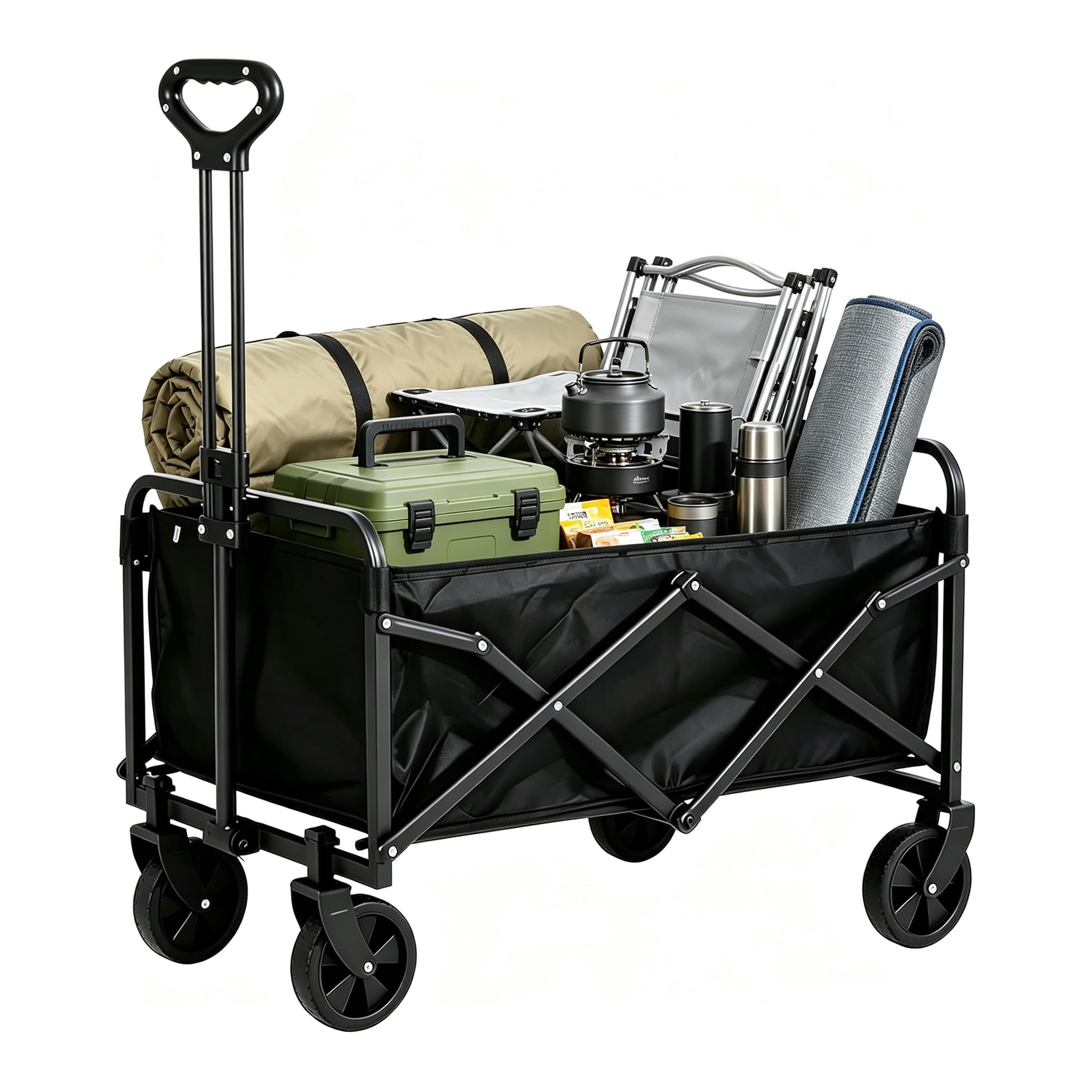 100L Festival Trolley on Wheels Heavy Duty, Folding Trolley Cart 330lb Load, Portable Beach Trolley for Fishing Camping Garden Shopping, Collapsible Storage Wagon with Smooth Wheels โ image 1