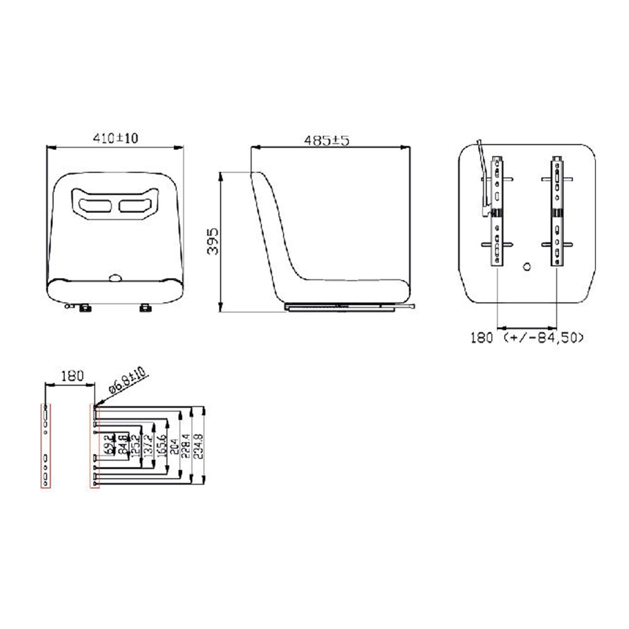 Asiento para tractor universal con guías ajustables gopart TS15000GP 395 mm x 345 mm de PVC