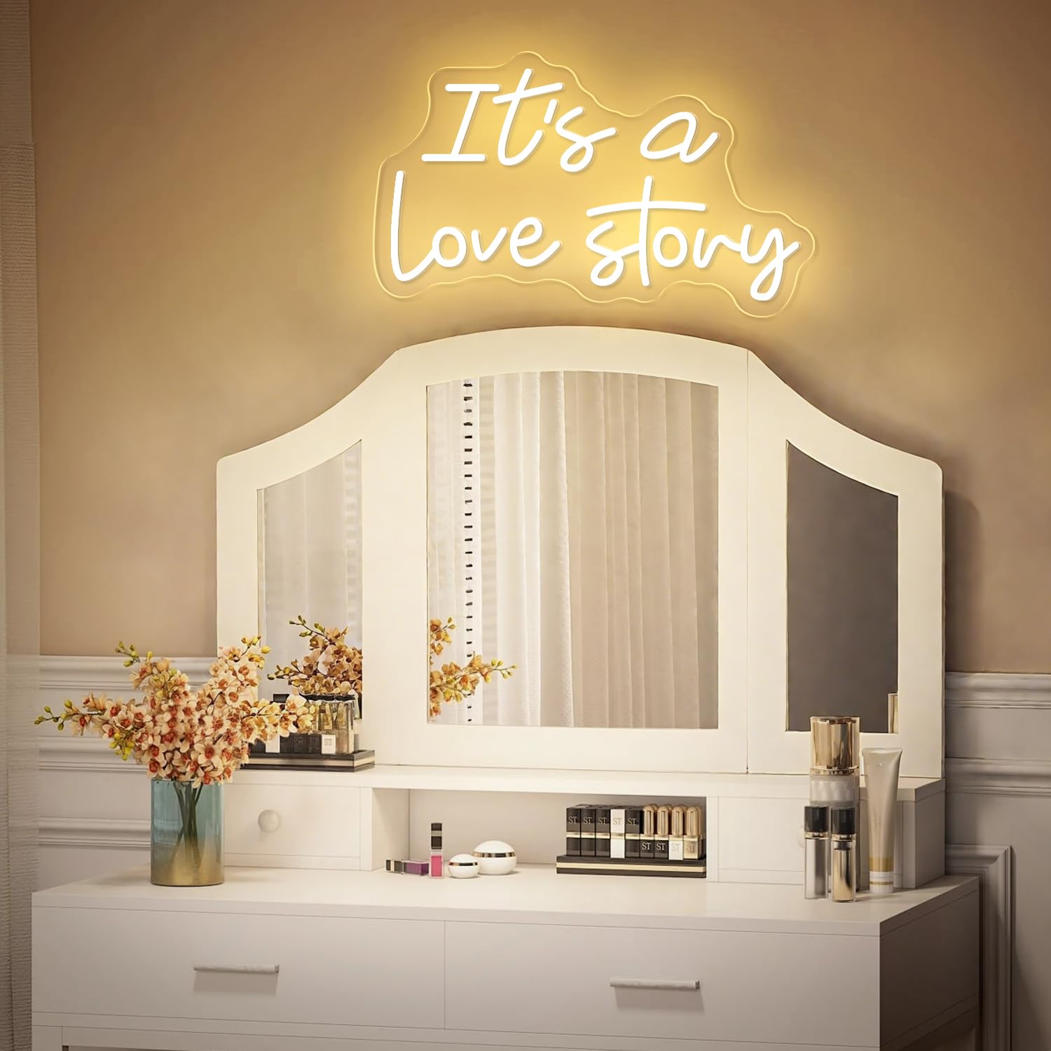 Neonowy znak LED "It's a Love Story", ciepłe białe światło