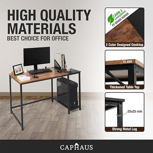 Miniatura 22 de CAPHAUS Escritorio en forma de L de 51 pulgadas con estantes de 2 niveles y capacidad de 220 libras, estación de trabajo esquinera para oficina en