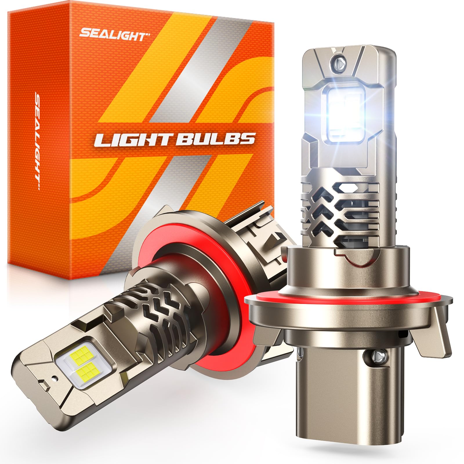 SEALIGHT Upgraded H13 Bulbs, 10X Super Bright, L2S 9008/H13 Light Bulbs, Real 1:1 Halogen Size, 6500K Cool White Driving Light, IP68 Waterproof, Plug and Play, Pack of 2