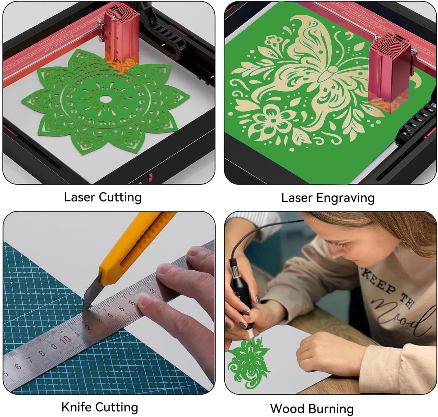 8 Pack Forest Green Basswood for Laser Cutting, 12"x12"x1/8" (3 mm) Double-Sided Colored Plywood Sheets, for Laser Engraving, DIY Craft Wood & School Projects