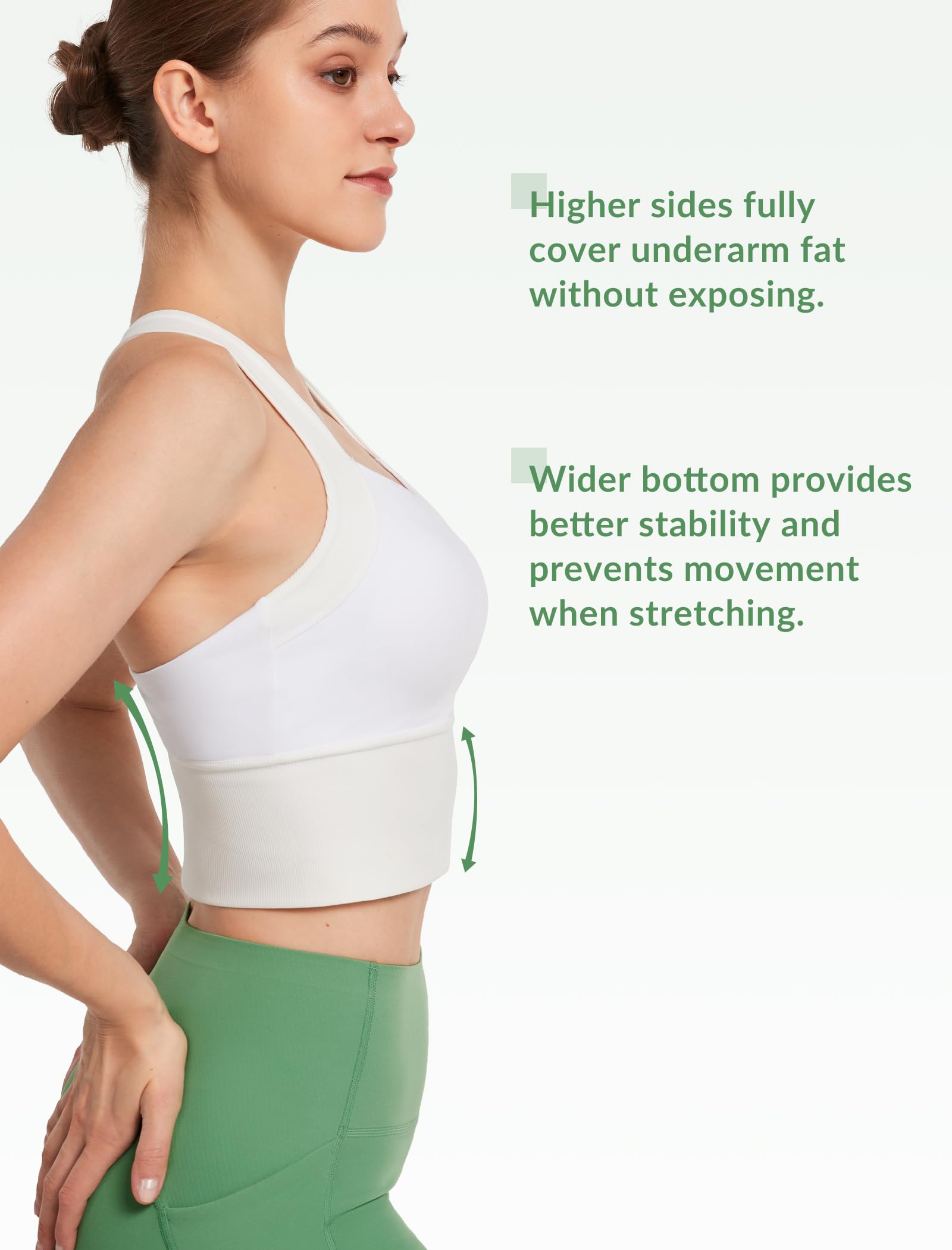 Yvette Longline - Brasier deportivo de yoga con tirantes cruzados para mujer, con laterales anchos y altos, soporte ligero, camiseta sin mangas