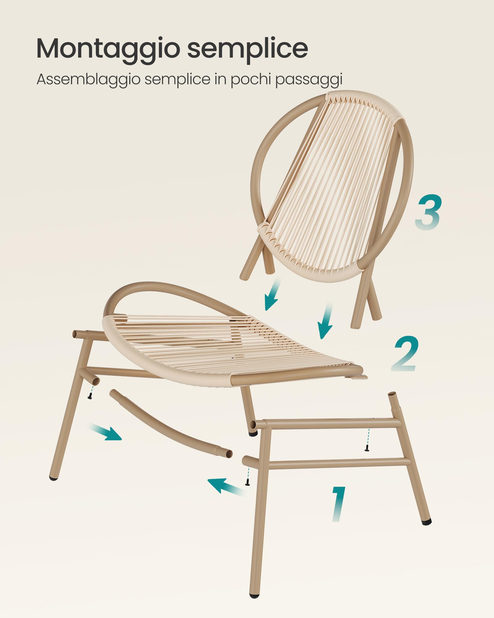 SONGMICS Set di 3 Mobili da Giardino Trattoria, Sedie Acapulco, Tavolino e 2 Sedie, Marrone Cammello