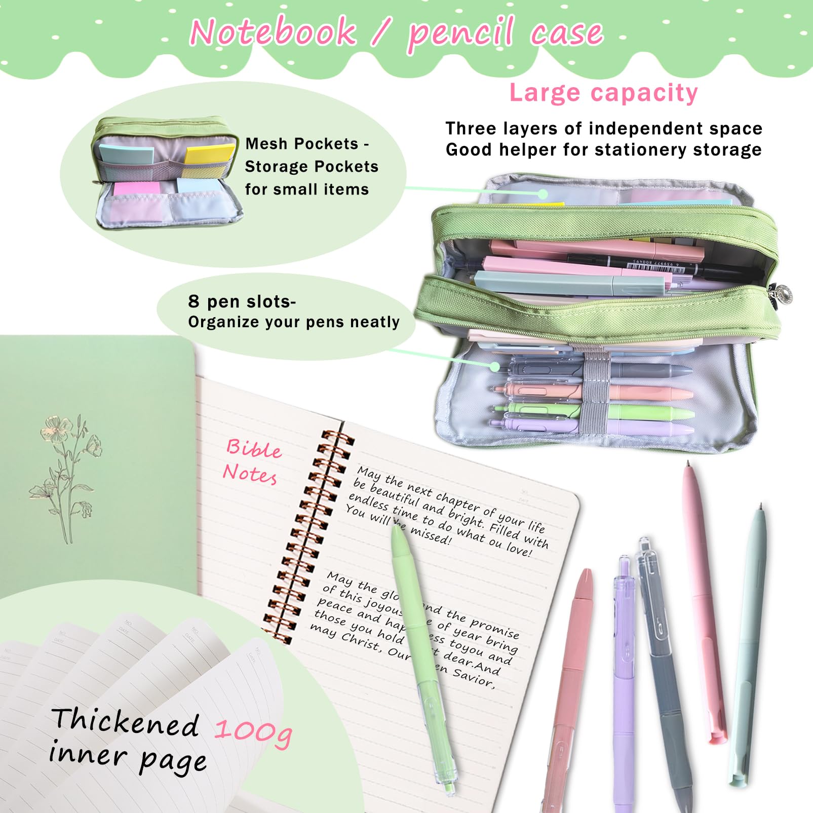 SHINYHARBOR Suministros de estudio bíblico para mujeres y estudiantes, kit bíblico de estudio, accesorios esenciales para el estudio escolar con estuche, bolígrafos y recambios, pestañas de la Biblia