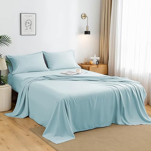 HENGWEITEXT Juego de sábanas de 4 piezas de tamaño individual de 18 pulgadas, transpirable y refrescante, juego de sábanas de microfibra con