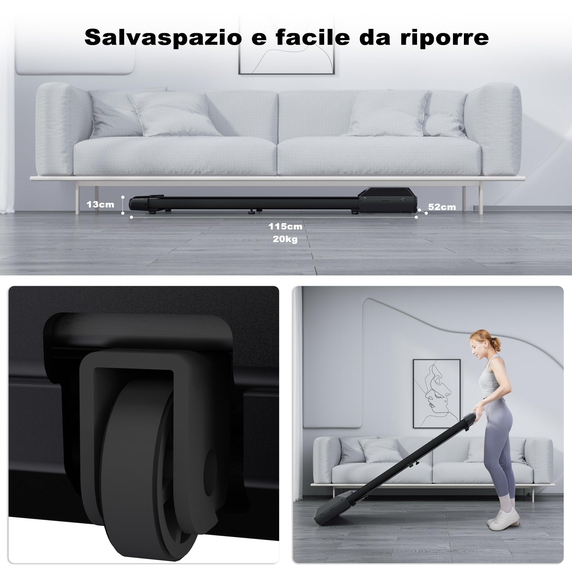 DeerRun Walking Pad Raceable, Tapis Roulant Sotto la Scrivania con APP con Corsi di Formazione e Gare Multi Corridore, 2,5 HP Tapis Roulant Elettrico per Casa e Ufficio 134 kg di Capacità