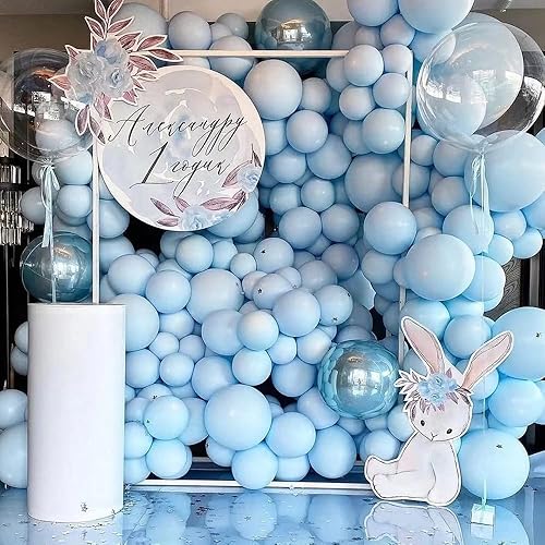 Miniatura 4 de Guirnalda de globos de arena azul pastel y blanco con doble relleno, globos blancos crema de diferentes tamaños, kit de arco de globos de látex azul