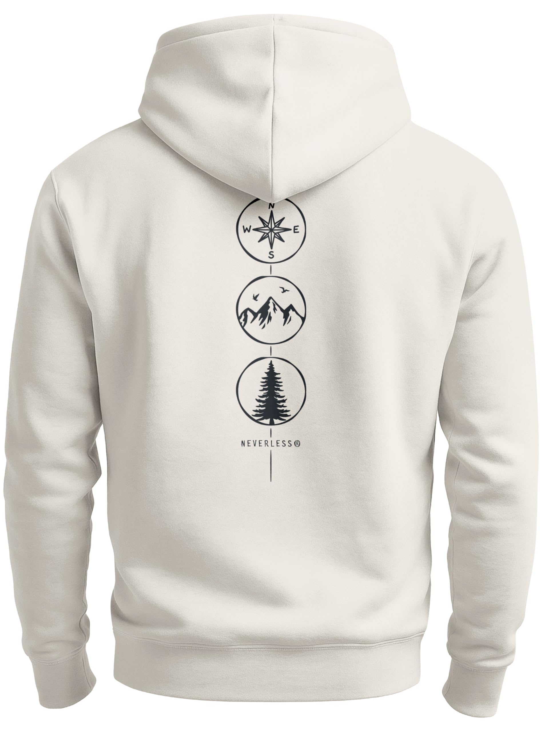 Neverless® Herren Hoodie Backprint Nature Symbole | Kompass | Berge | Baum Outdoor Männer Fashion Streetstyle