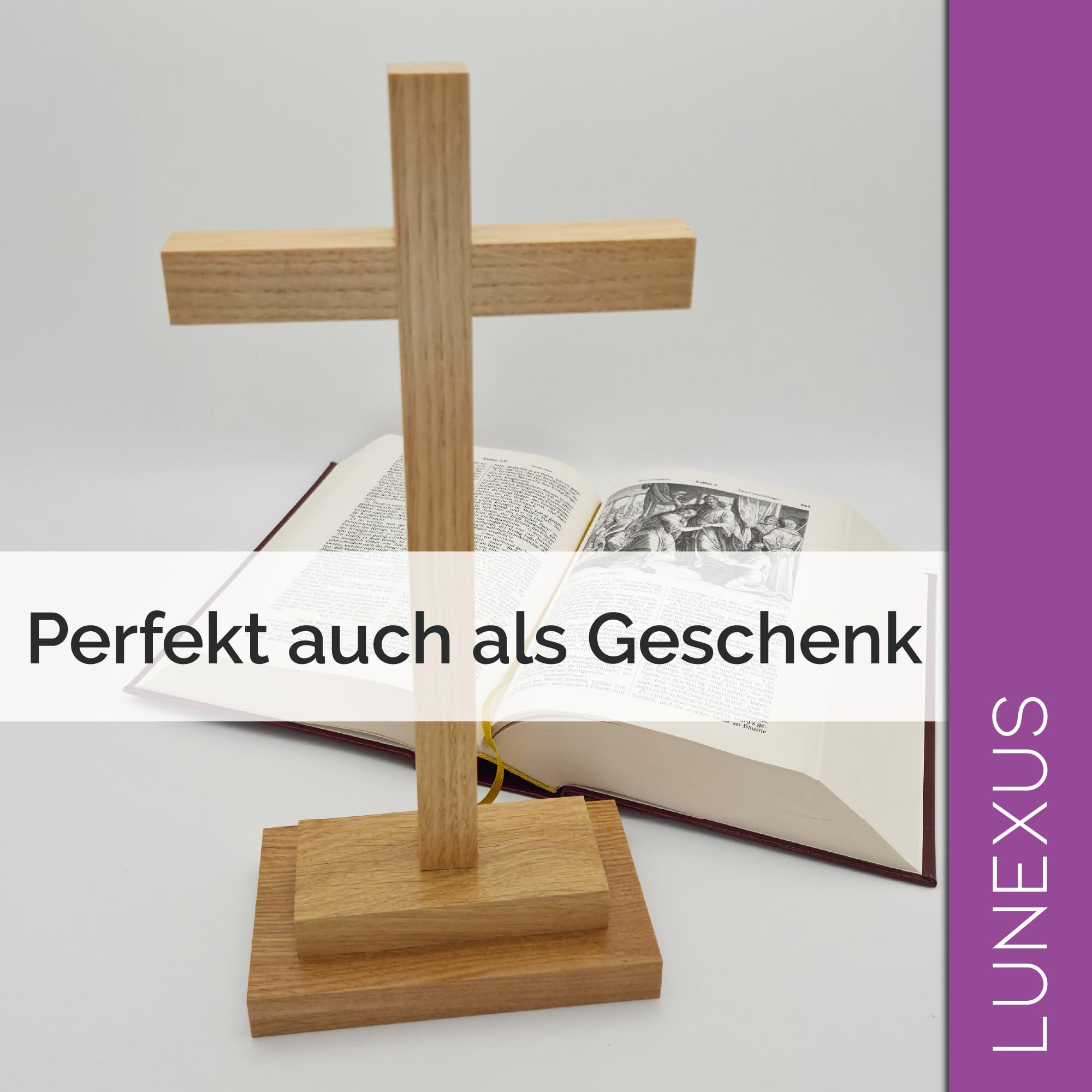 Lunexus Croix Murale En Bois De Hêtre 30 Cm - Béni Et Fabriquée à La Main - Décoration Autel Et Maison - Cadeau Baptême, Communion, Confirmation