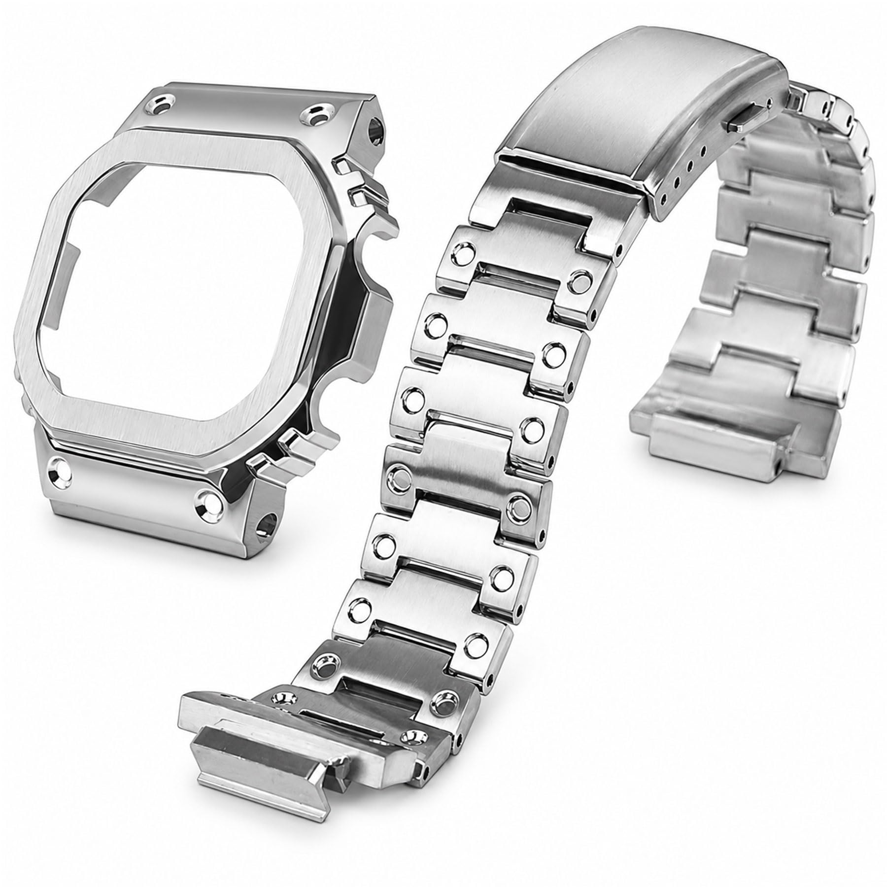 DW5600 GWM5610 交換用 ケース バンド セット 316ステンレス カシオ対応 メタルベゼル メタルバンド カスタム 改装 工具付属 (シルバー, 5610シリーズ)