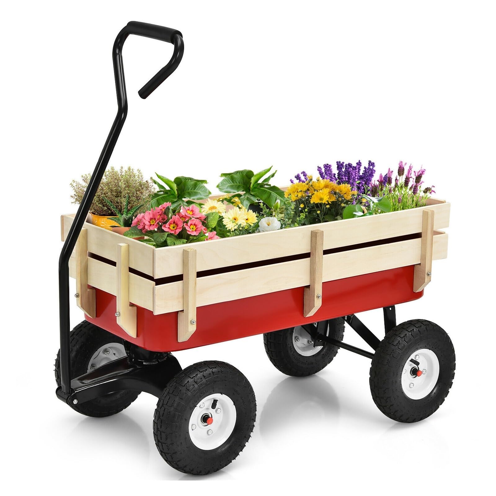 Carrello ribaltabile da giardino for vagone da carico in legno, acciaio resistente, con maniglia girevole, for giardinaggio familiare all'aperto carriola