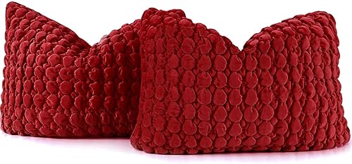 Miniatura 2 de COCOPLOCEUS Juego de 2 fundas de almohada lumbar de 12 x 20 pulgadas, fundas de almohada rectangulares de terciopelo con textura de burbujas para