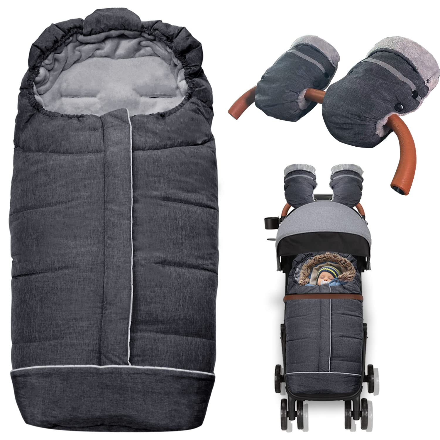 Winterfusssack für Kinderwagen Baby FußSack Kinderwagen Winter, mit Kinderwagen Handwärmer ...