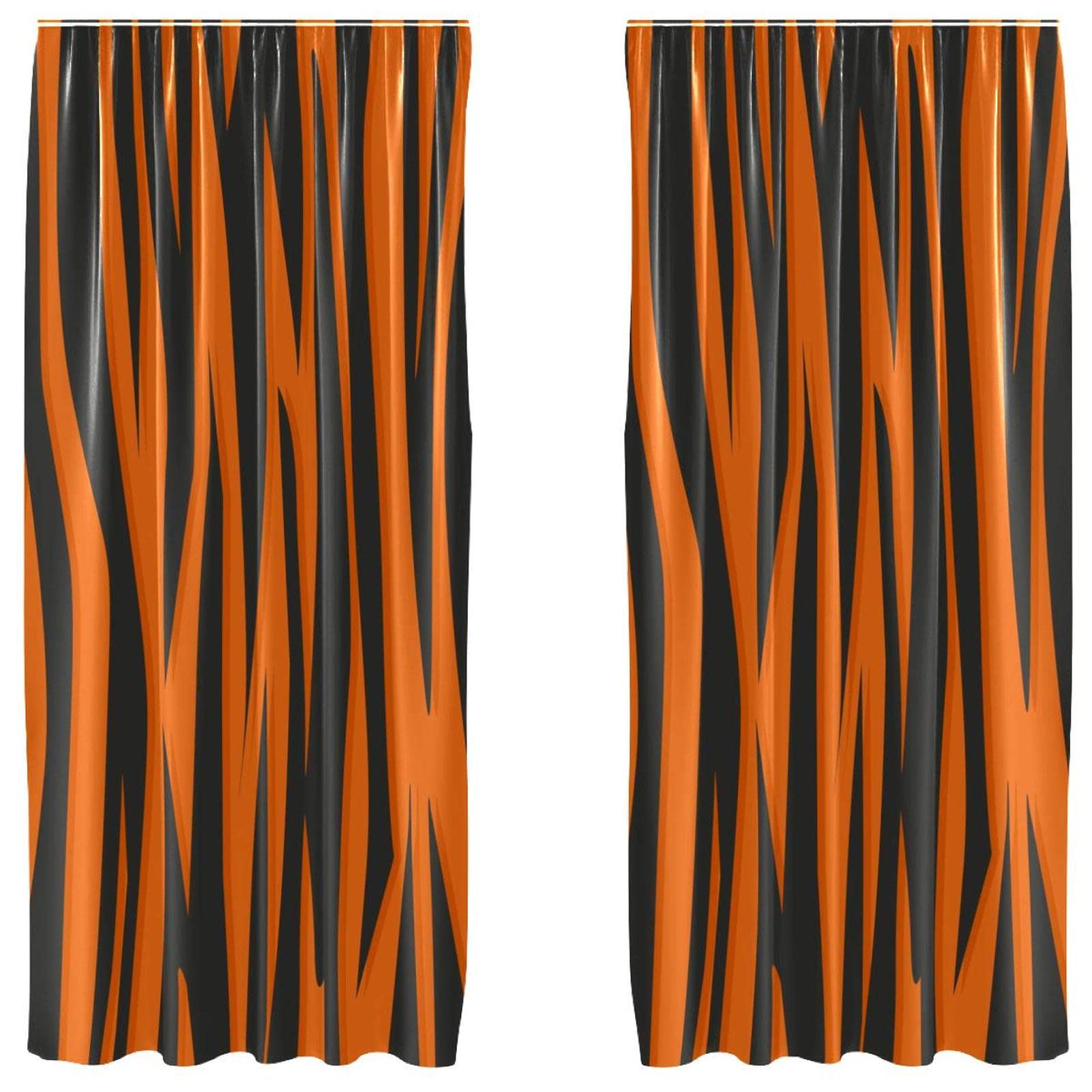 Rideaux occultants orange et noir motif tigre 140x213 cm en microfibre pour fenêtres de chambre