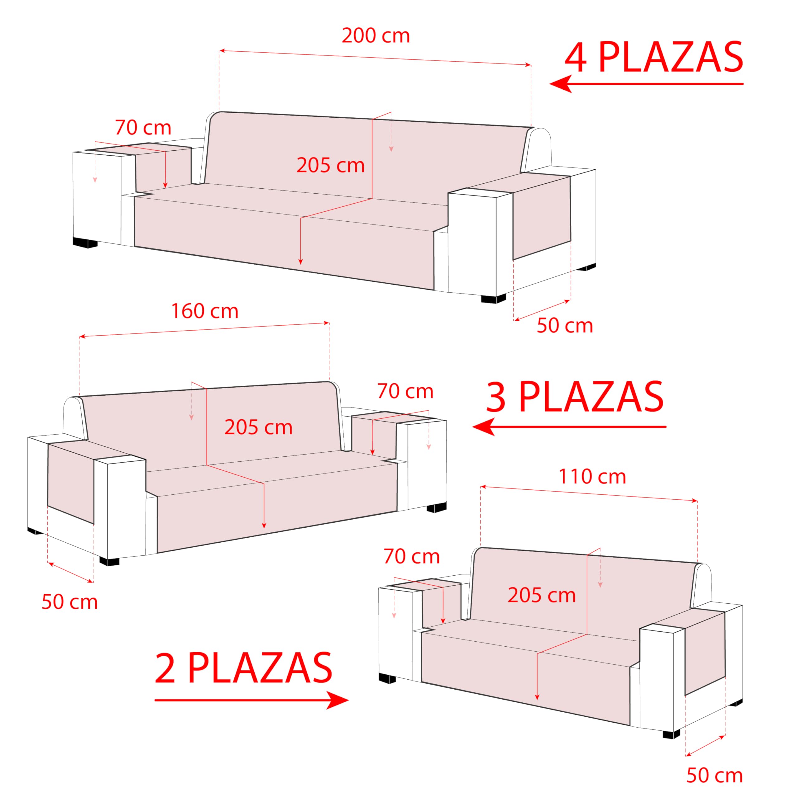 Maxifundas Sofaüberwurf für 4-Sitzer, gepolstert, wendbar, extra weich, Grau/Hellgrau, Sofaüberwurf mit elastischen Befestigungsstreifen, Modell Maui