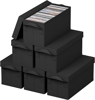 Lifewit 6 Pack CD Storage Box with Lid, Stackable Case Hold 180 PCS CDs
