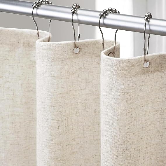 Beige Linen Shower Curtain Cream, Fabric Boho Farmhouse Shower Curtains for Bathroom Cotton Natural Cloth Liner Set 72" W x 72" L