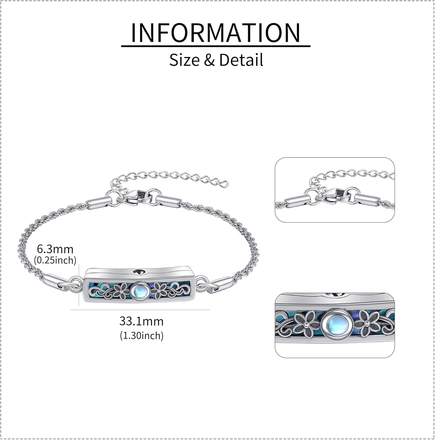 Urn Bracelet for Ashes Sterling Silver Bar Moonstone Flower Cremation Bracelet Women Keepsake Memory Jewelry - Image 4