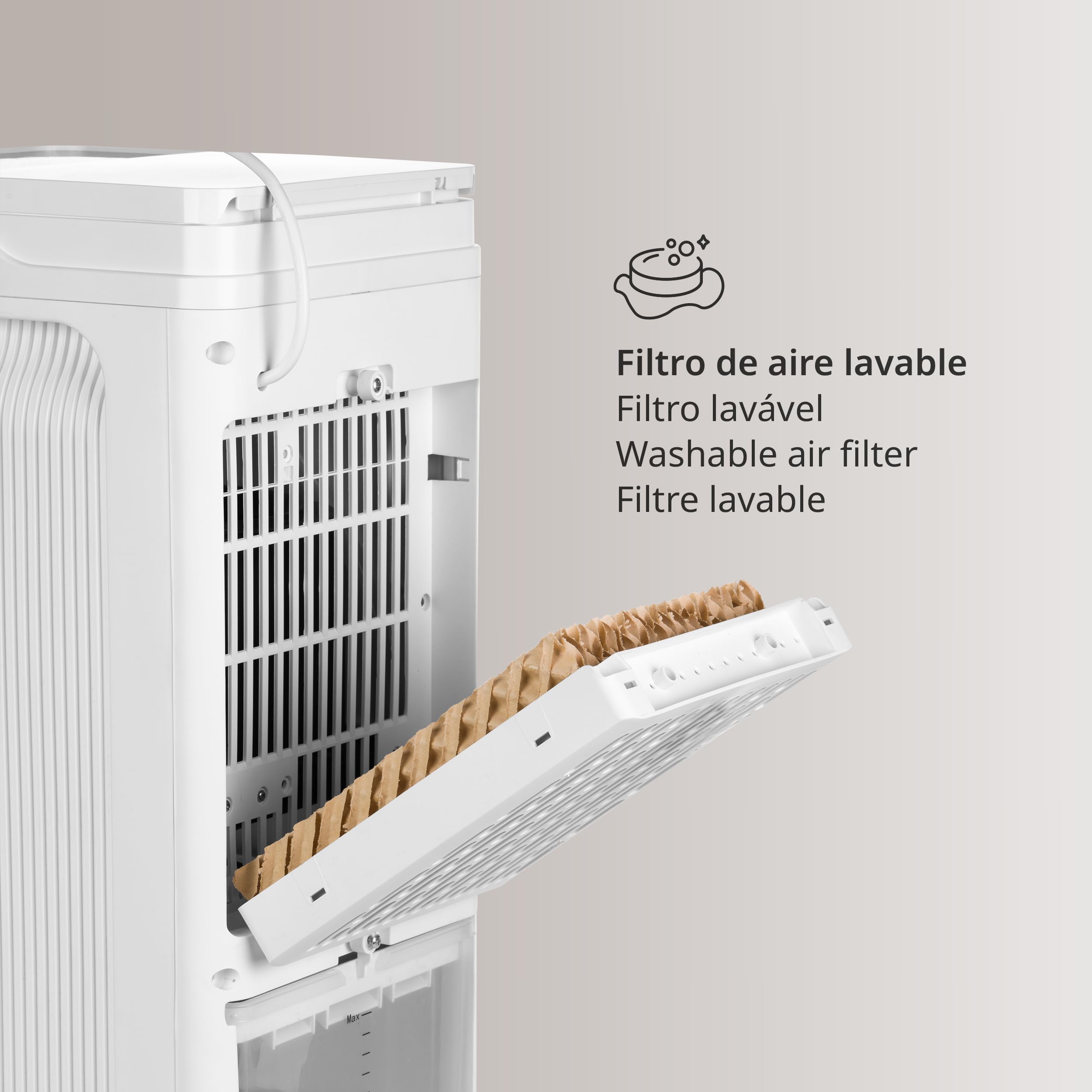 Ufesa Nuuk+ Raffrescatore Portatile Evaporativo 65W Funzione 3in1Raffreddamento Ventola e Ionizzazione 3Velocità 3Modalità Pannello a Sfioramento Serbatoio da 6L Timer12h Filtro Lavabile Telecomando