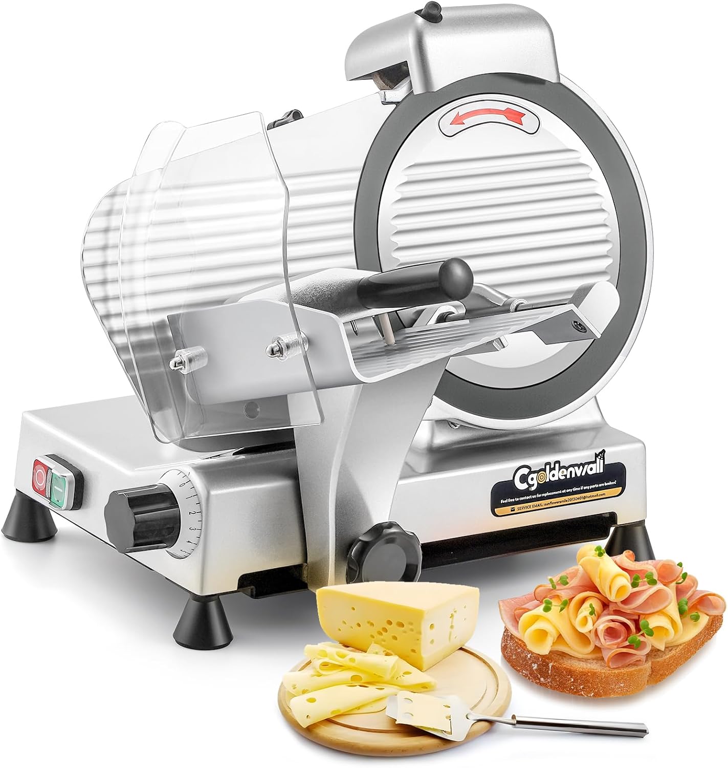 CGOLDENWALL Meat Slicer Machine with Teflon Non-stick Blade 210W Electric Meat Slicer for Frozen Meat/Deli Meat/Cheese/Food Slicer, Low Noises Commercial and Home Use