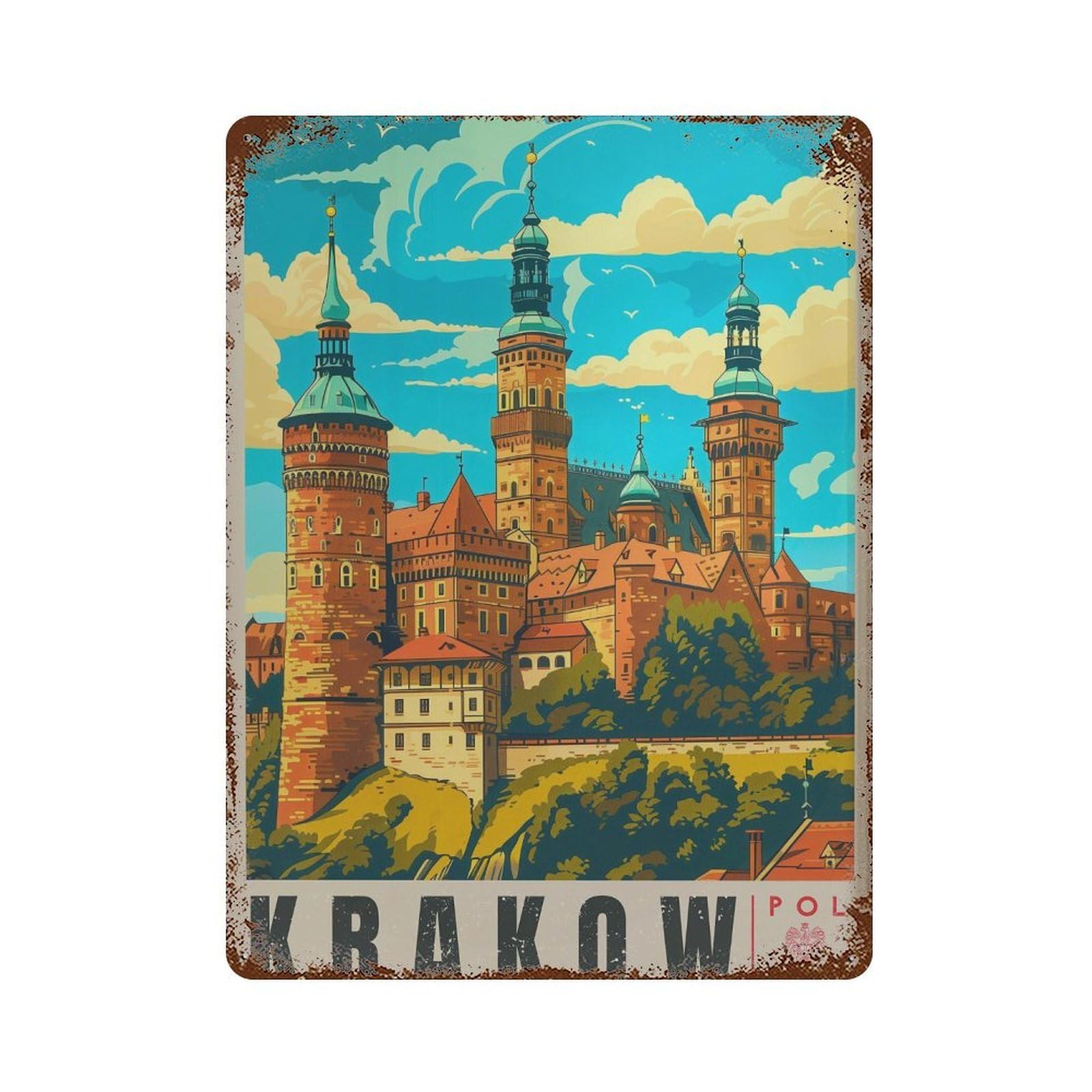xiaoxiaoshen Krakow Poland Travel Vintage Wall Decor Art Metal Tin Poster Modern Home Decor Art Home Bar Shop Decorations Vintage Sign 40x30cm