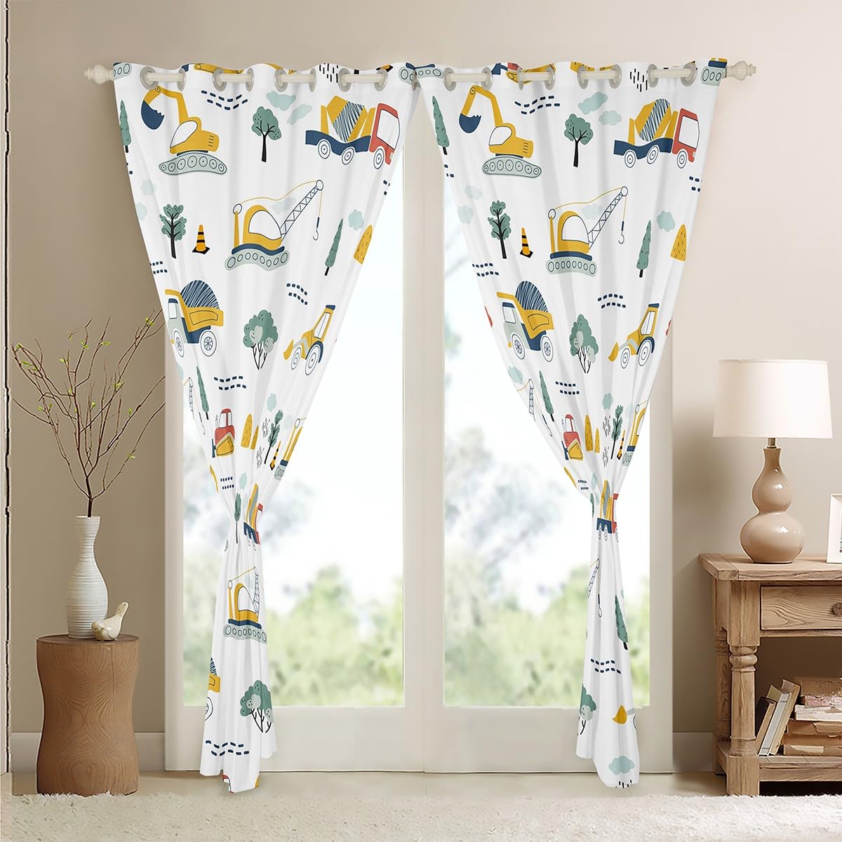Homemissing Cartoon Car Darkening Dreapes Construction Vehicles Curtains for Bedroom Living Room Kids Boys Decor Excavator Blackout Curtains Equipment Trucks Window Treatments W46*L72 - Image 4