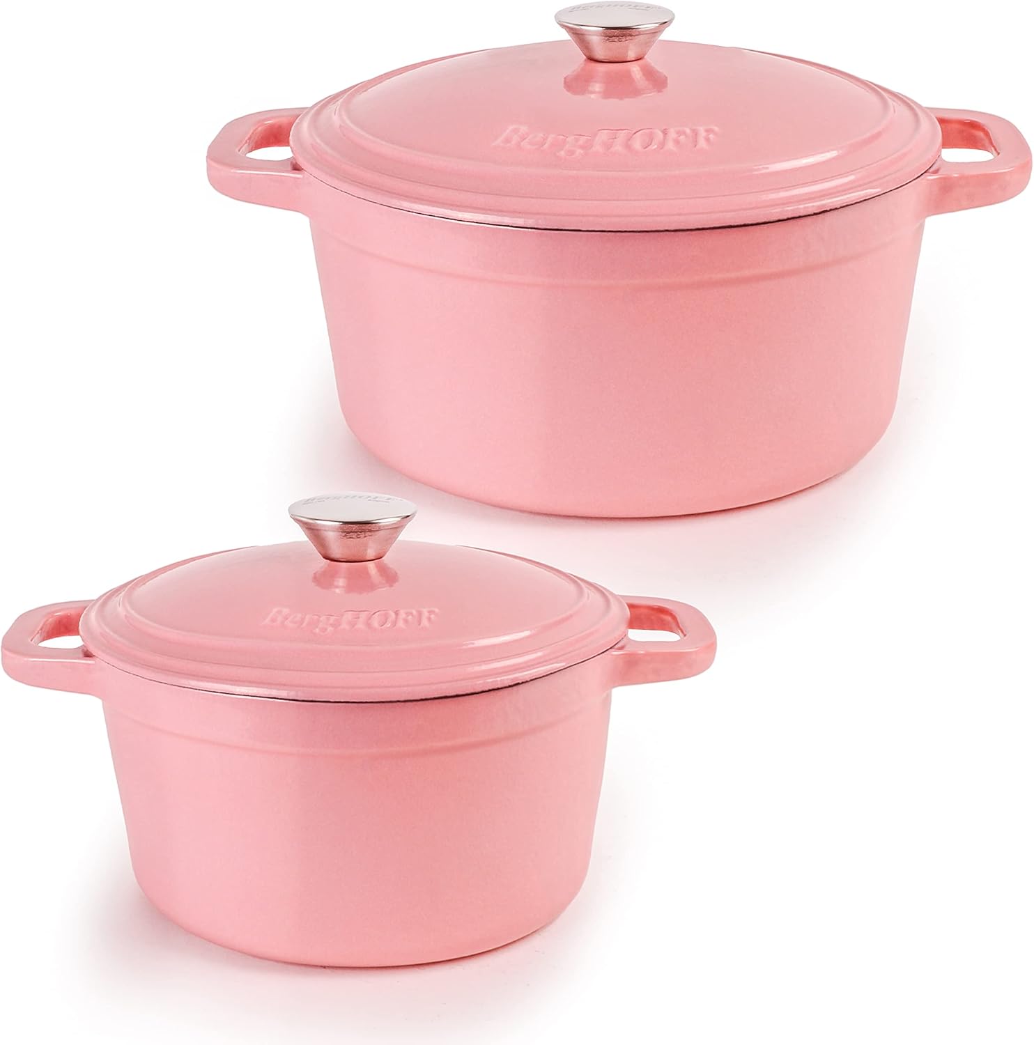 BergHOFF Neo 4Pc Enameled Cast Iron Cookware Set, 3qt., 7qt. Dutch Ovens, Matching Lid, Fast, Evenly Heat, Oven Safe, Pink