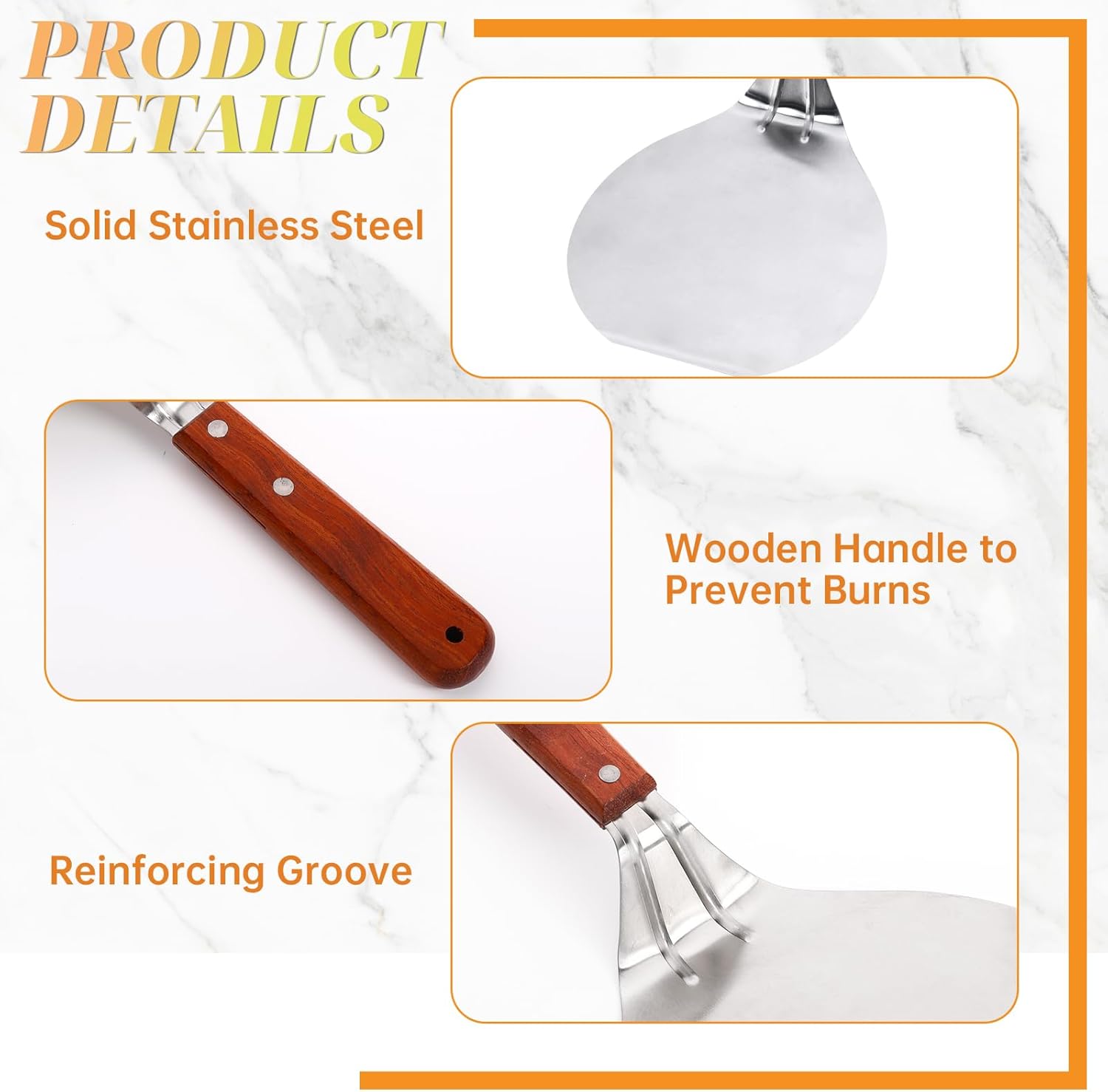UTENEW Stainless Steel Pizza Spatula Peel Shovel Cake Lifter Wood Handle Plate Holder Baking Tool Baking Homemade Pizza 8Inch